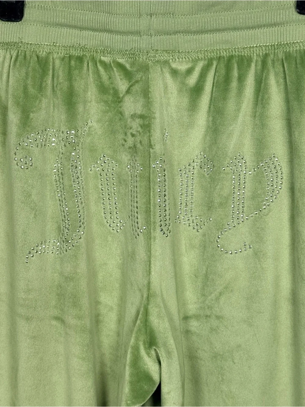 Juicy Couture Olive Green Velour Two-Piece Pajama Set with Crystal Logo